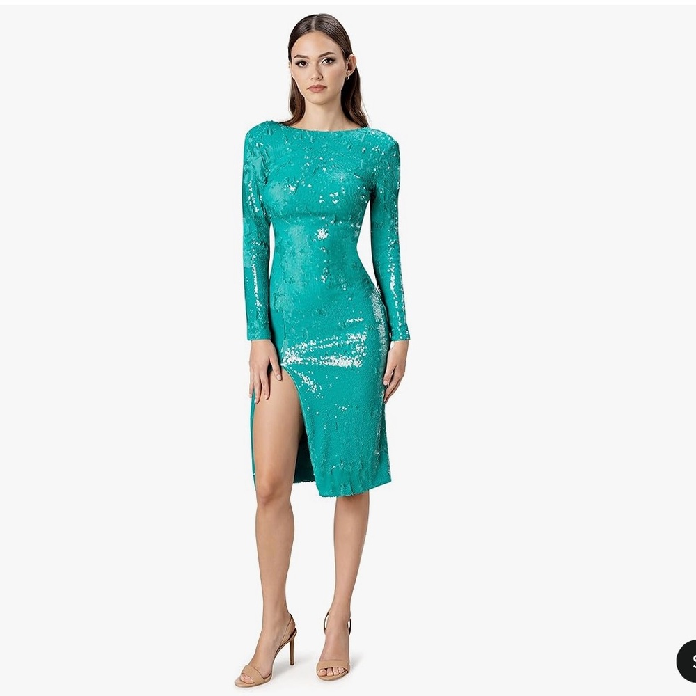 Dress the Population Teal Sequin Long Sleeve Dress